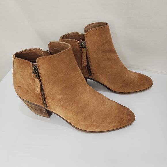 Frye Judith Double Zip Suede Ankle Booties, Cognac, Brown, Size 8 - Picture 1 of 10